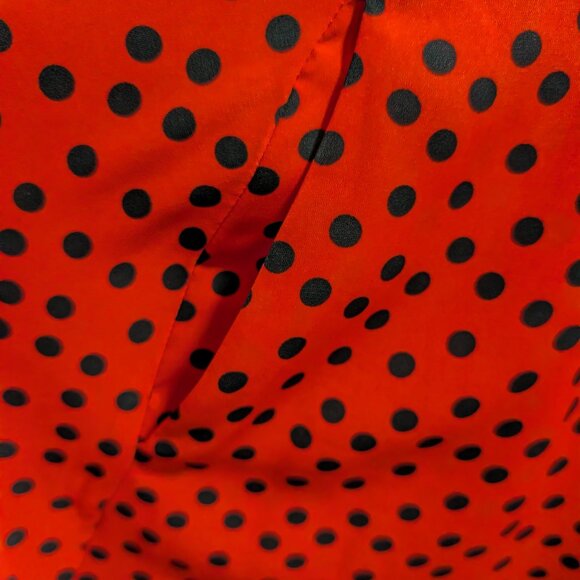 Unique Vintage Womens Size L/10-12 Red Black Polka Dot Bow Tie Midi Swing Dress - Picture 8 of 11
